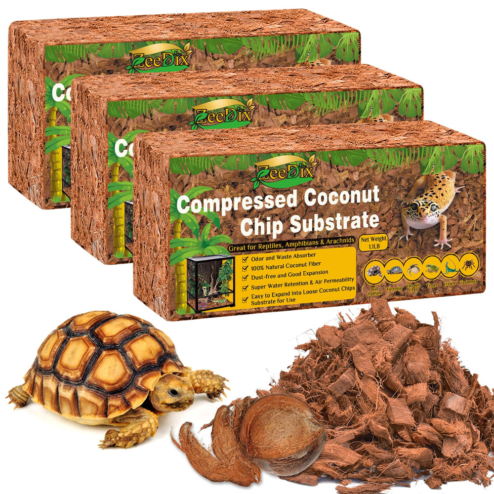 Zeedix coconut husk chip pack expands into breathable reptile bedding.