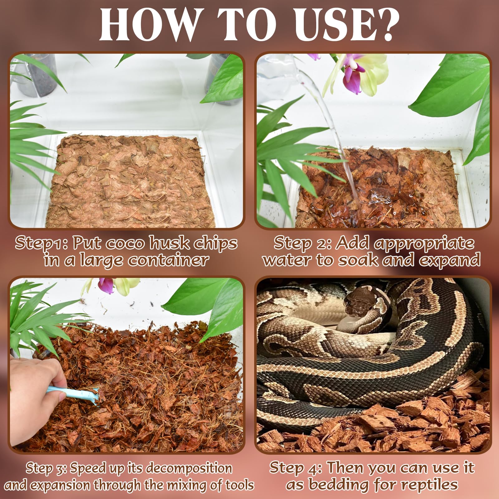 ZeeDix easy-to-use coco chips brick simplifies reptile bedding setup.