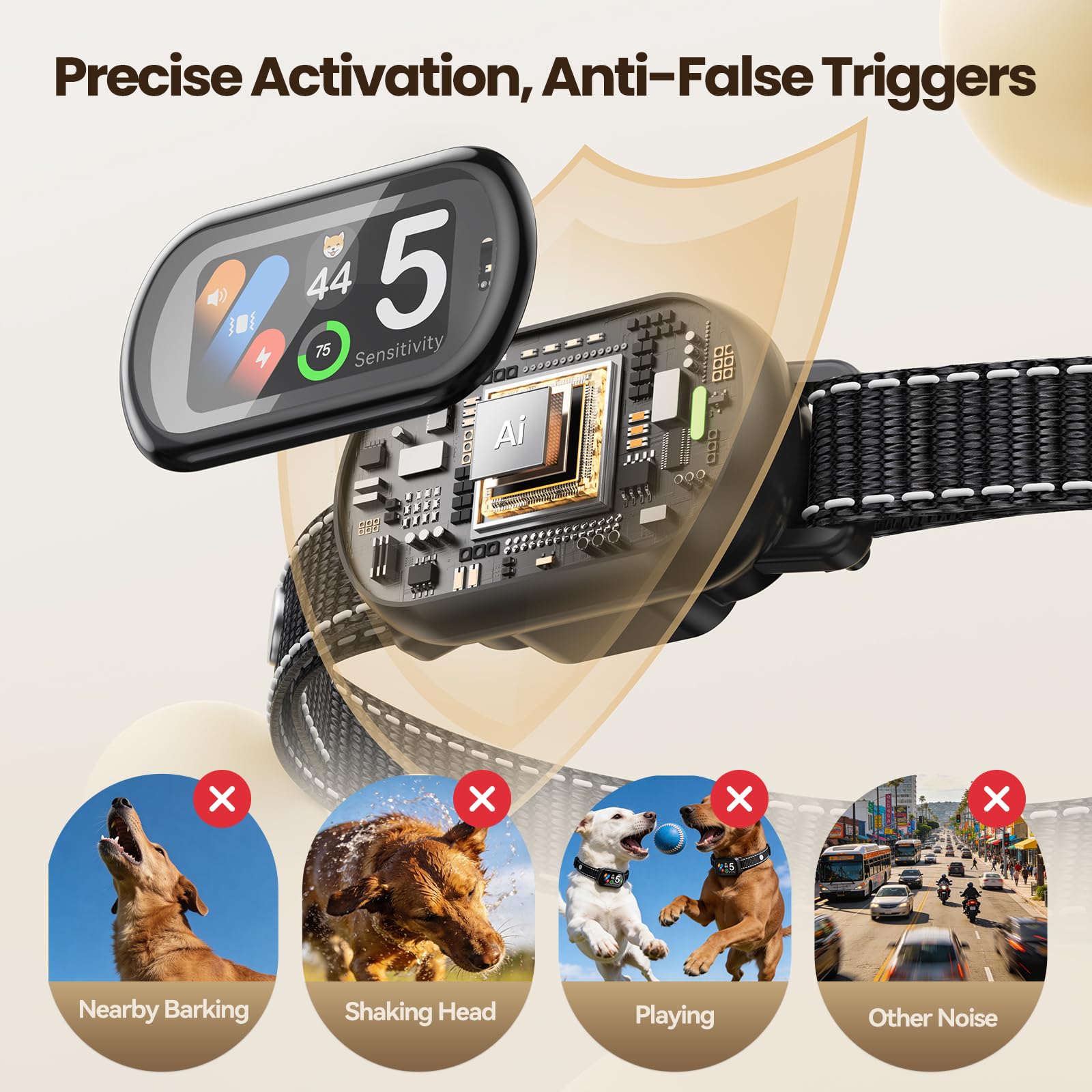 Zellar Smart Bark Collar adjustable nylon strap for comfortable daily wear.