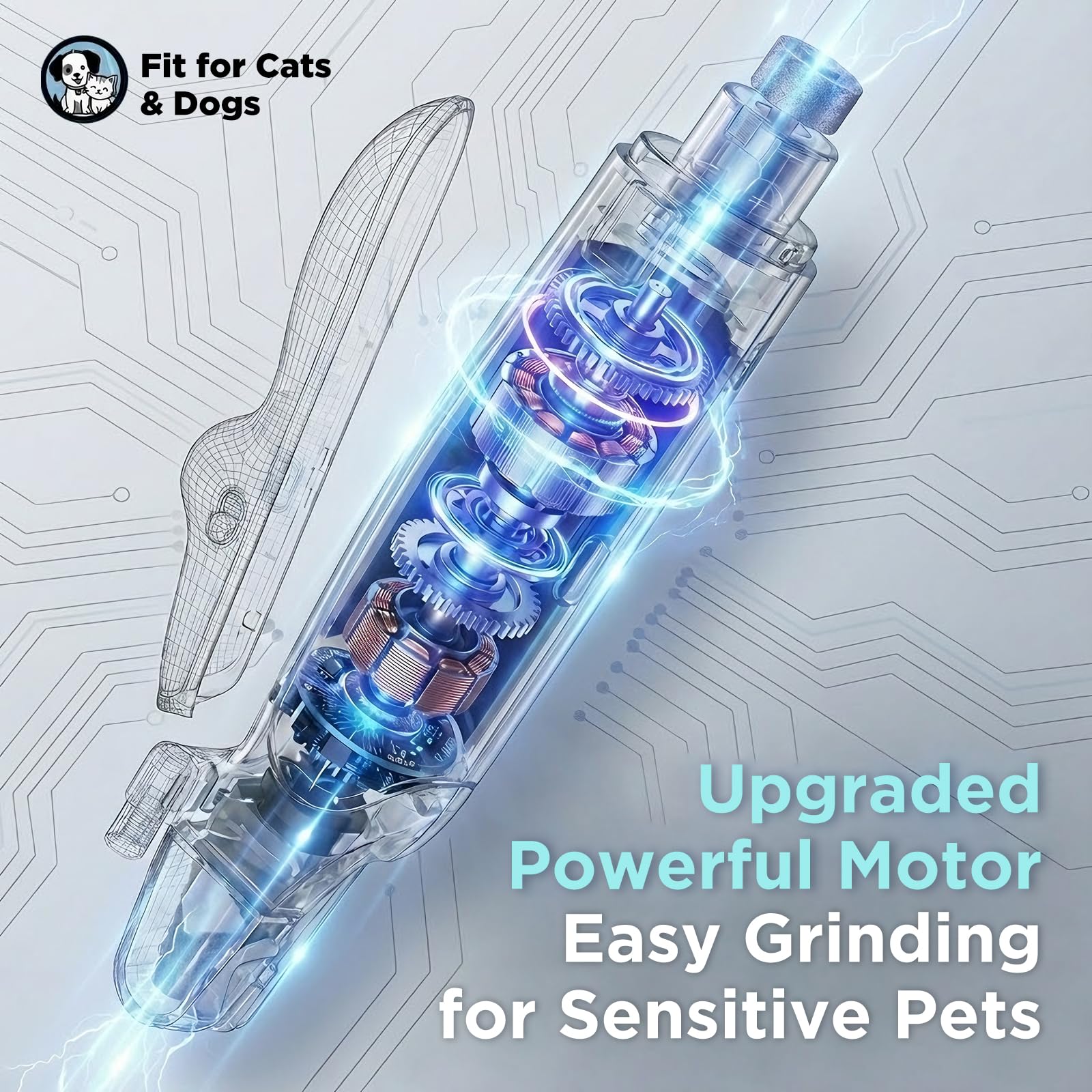 Zelvian quiet motor reduces pet stress during nail care