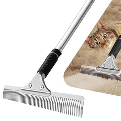 ZEMOZEN Pet Hair Carpet Rake front view showing the 9-inch head for quick fur lifting on carpets