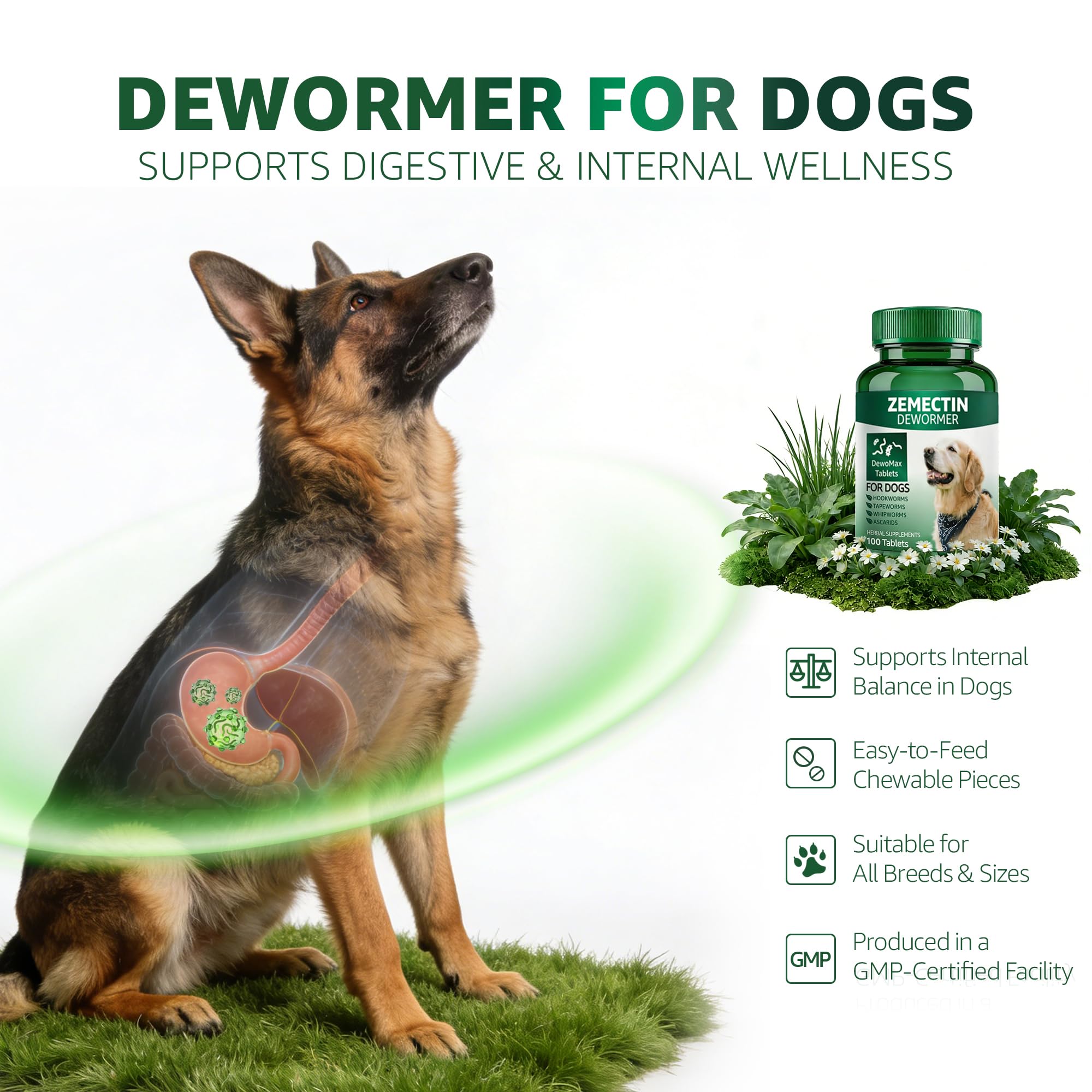 Zencar Zenectin Dewormer packaging highlights directions and safety notes for dog owners