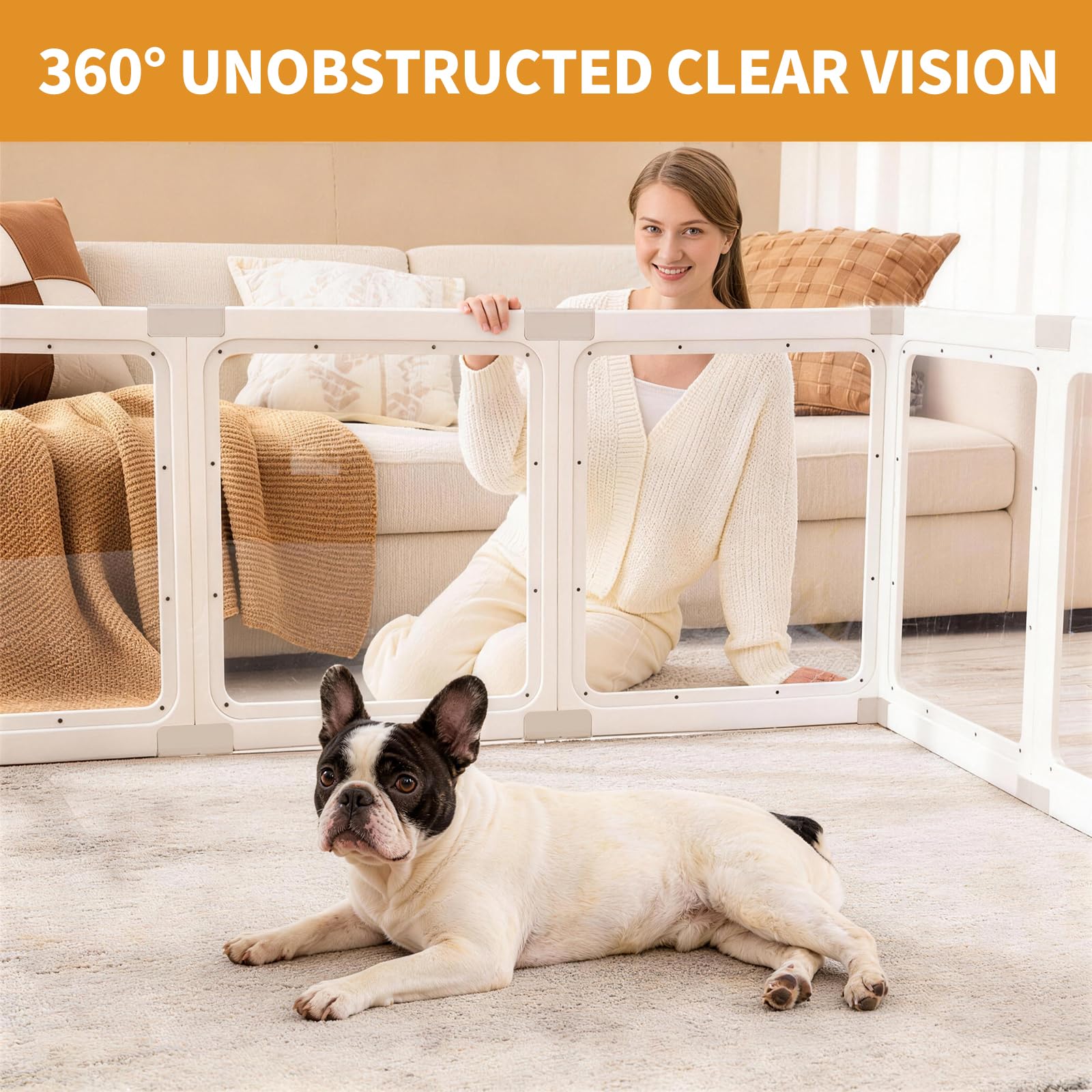 Zendova acrylic dog playpen clear panel close-up highlights smooth edges protecting curious paws.