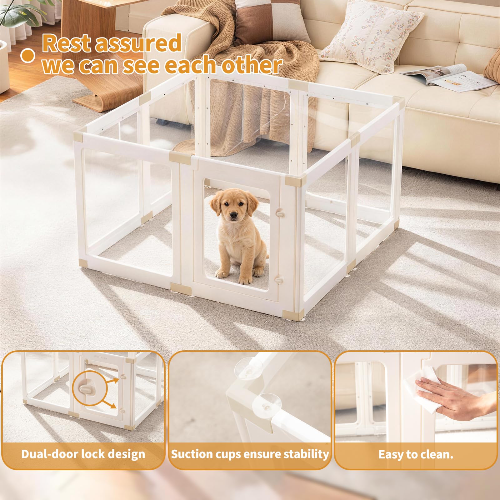 Zendova acrylic dog playpen easy-clean surface makes quick after-play wipe-down simple.