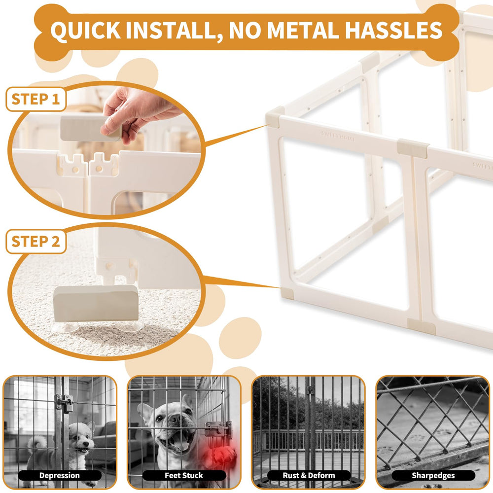 Zendova acrylic dog playpen indoor-use friendly size reference for cozy play spaces.