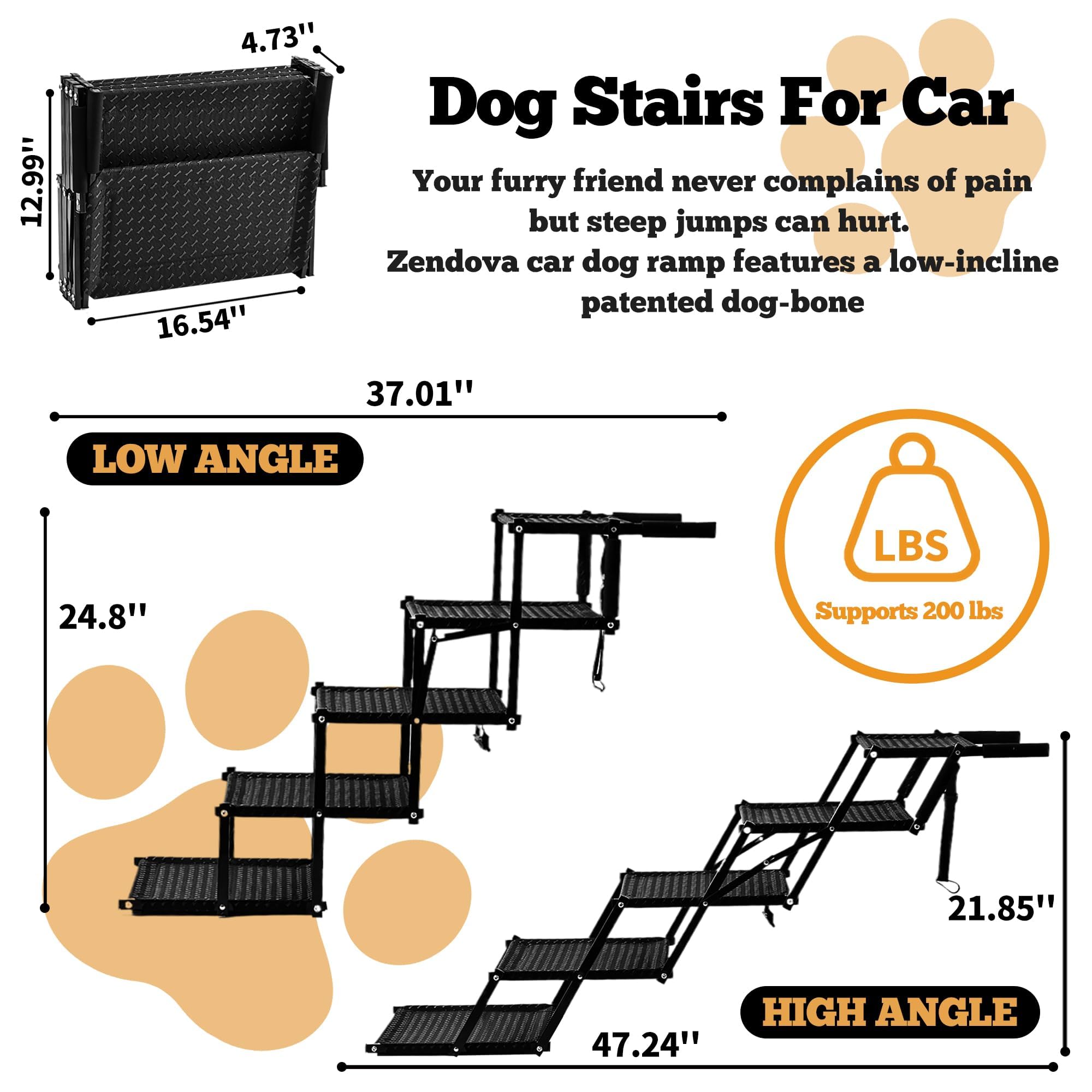 Zendova dog stairs folded compactly beside SUV for easy storage