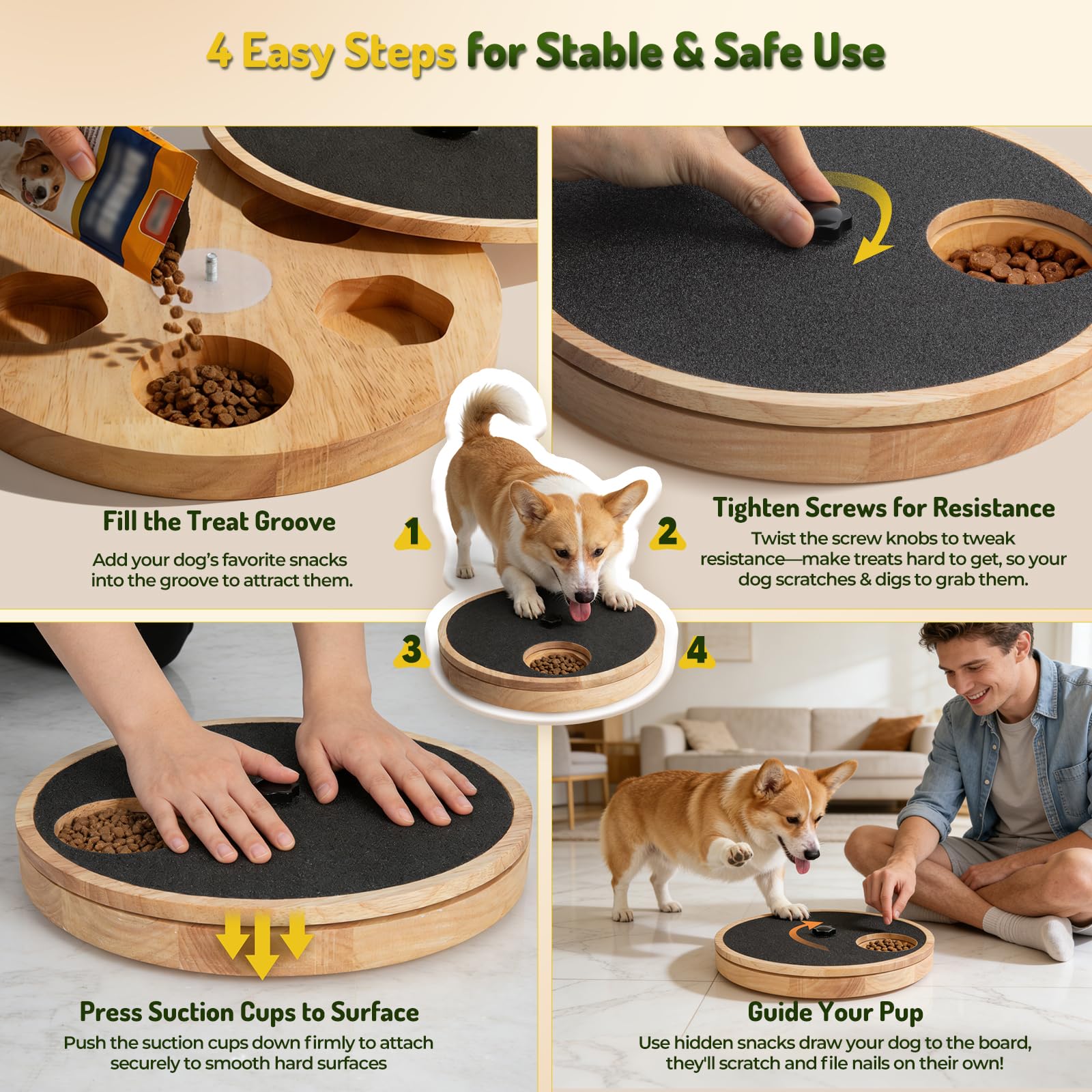 Zenflux dog nail scratch board treat box detail highlights treat-driven motivation
