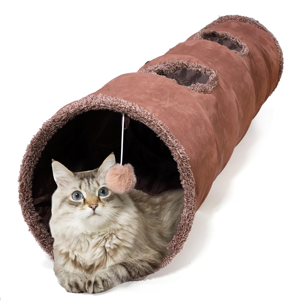 ZENFUN cat tunnel exterior view shows a sturdy brown suede tube for active play