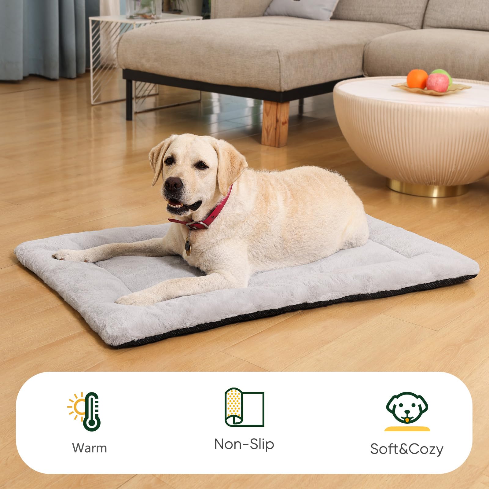 ZENGAOOU plush crate mat offers soft comfort and stability with anti-slip bottom.