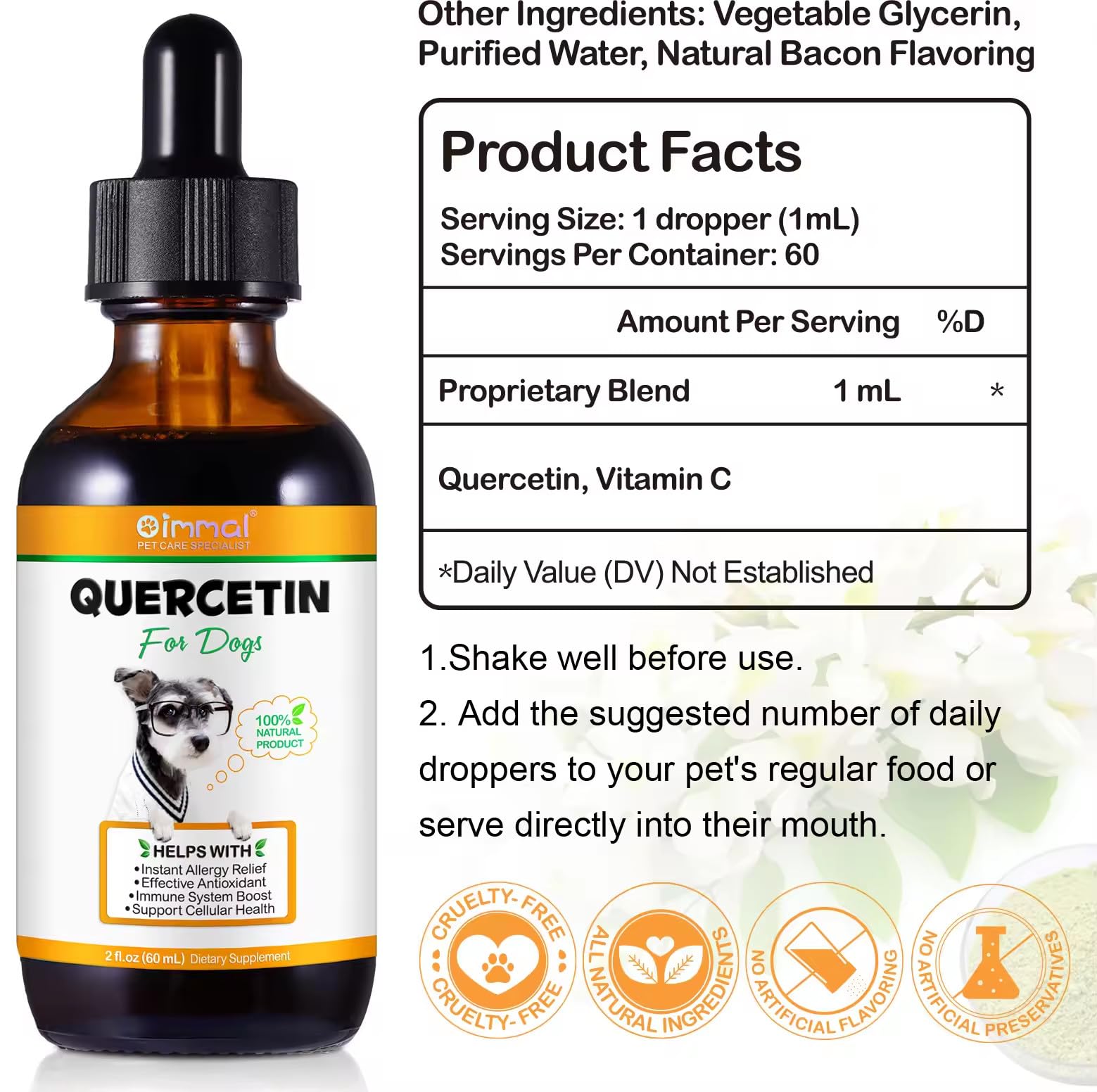 Droplet illustration hints at allergy relief benefits with Zenpaws Quercetin for Dogs.