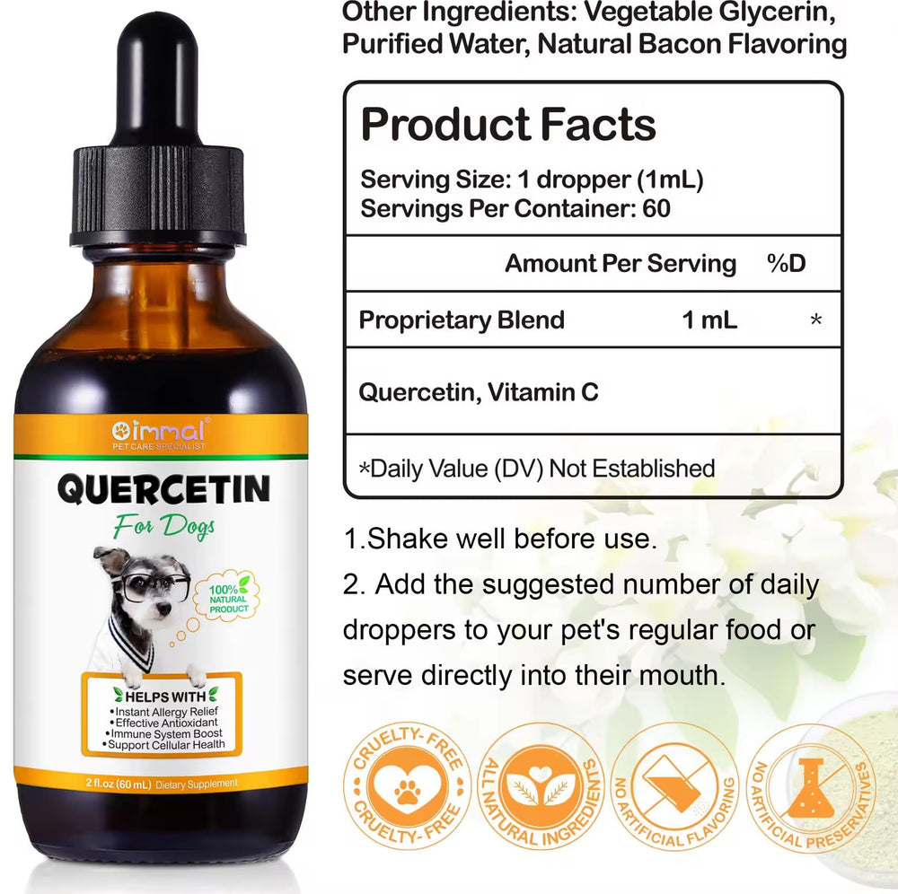 Droplet illustration hints at allergy relief benefits with Zenpaws Quercetin for Dogs.