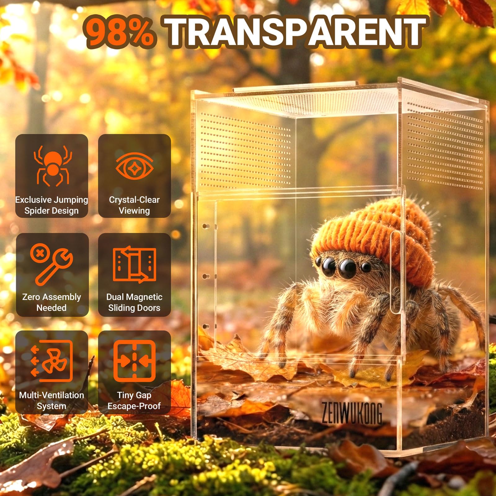 ZENWUKONG jumping spider enclosure side view highlighting compact stackable design