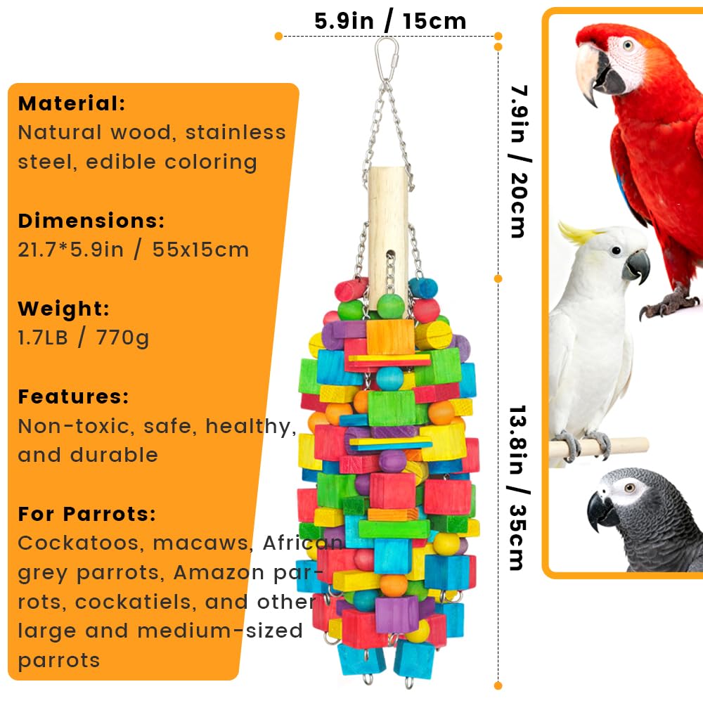 Zephyriel foraging toy with bright dyed wood blocks attracting attention