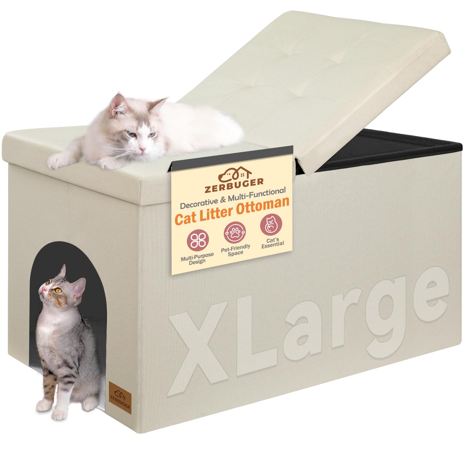 Zerbuger 3-in-1 cat litter enclosure front view with hidden box.
