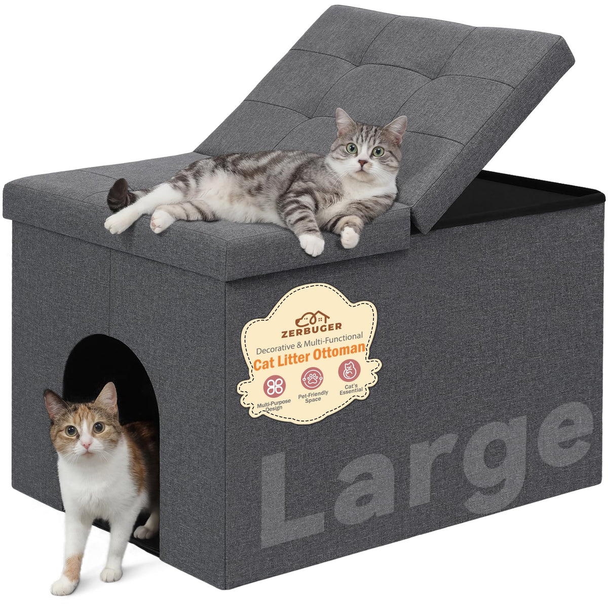 Zerbuger cat litter box enclosure in grey with flip-up lid for discreet use
