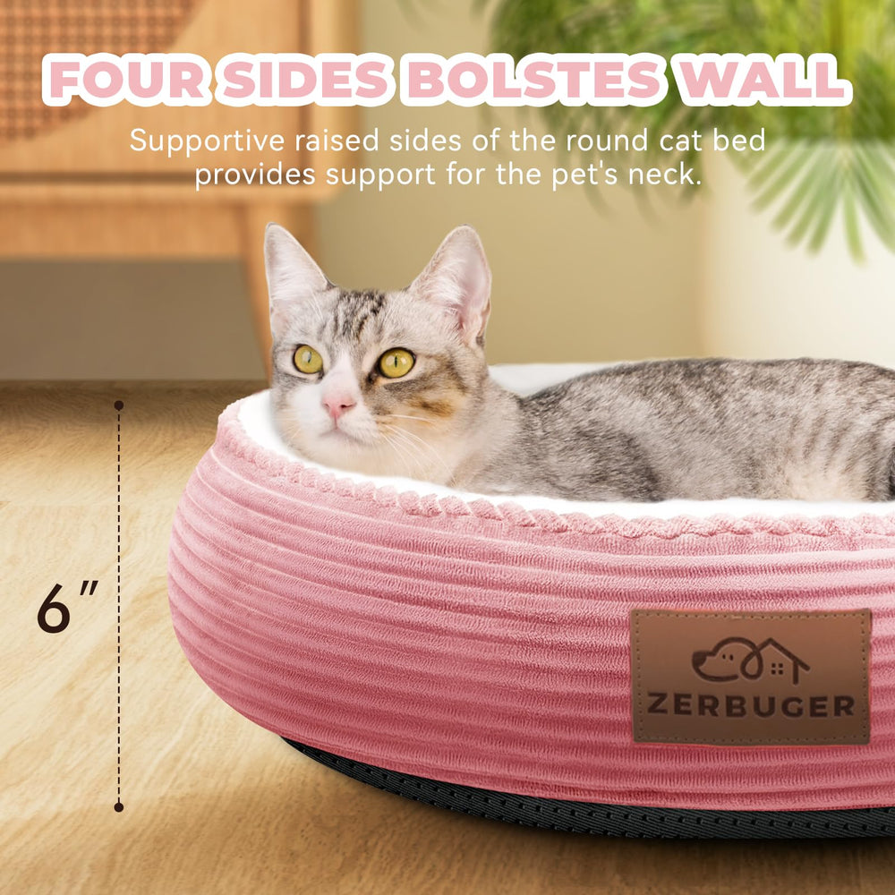Zerbuger cat snuggling in bed highlights calm, secure rest.
