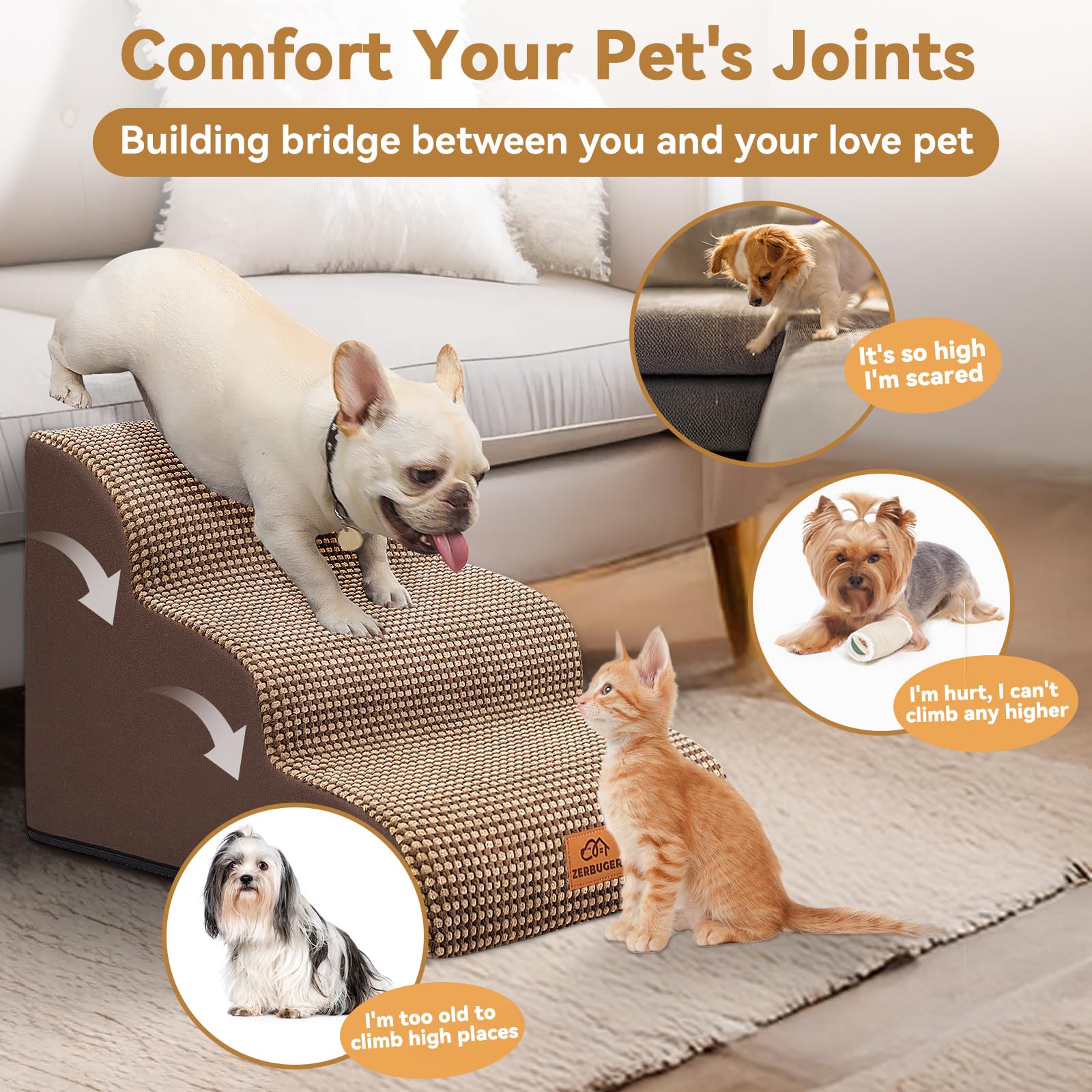 Zerbuger cat stair sofa 3-step helps felines reach sofas comfortably.