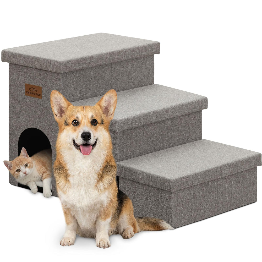 Zerbuger Dog Stairs 18-inch gray design helps pets reach beds safely.