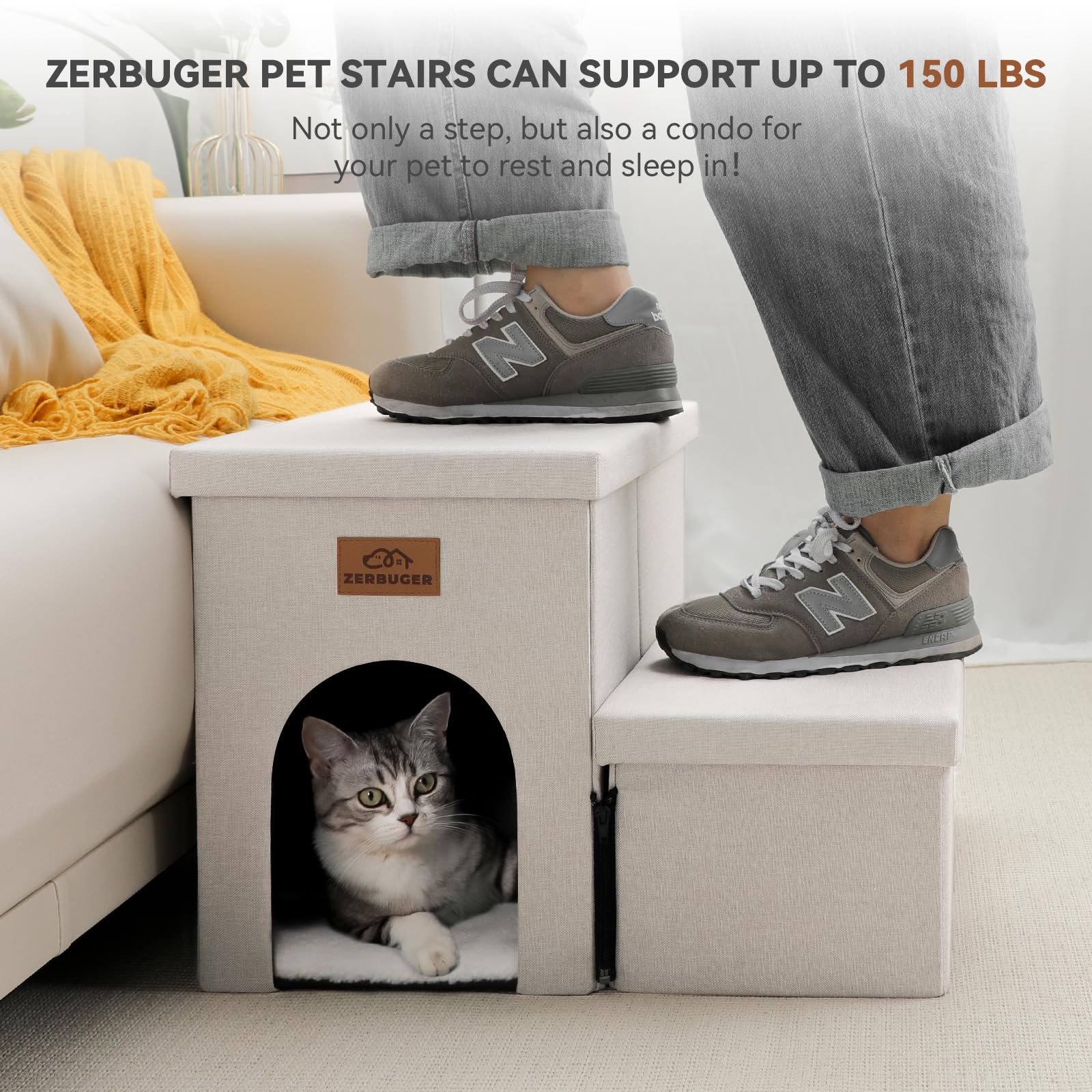 Zerbuger dog stairs bedroom-decor blends modern style with practical pet access.