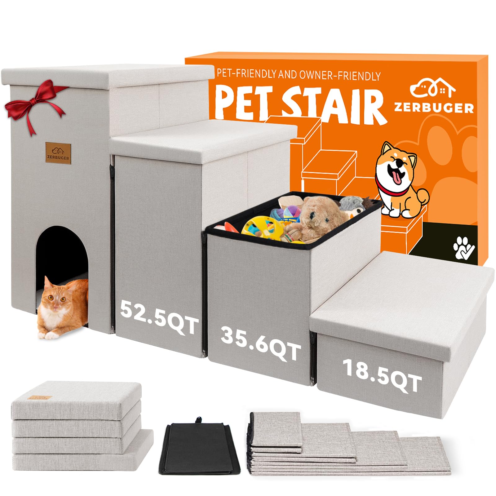 Zerbuger Dog Stairs condo 23h provide easy bed access with built-in storage.