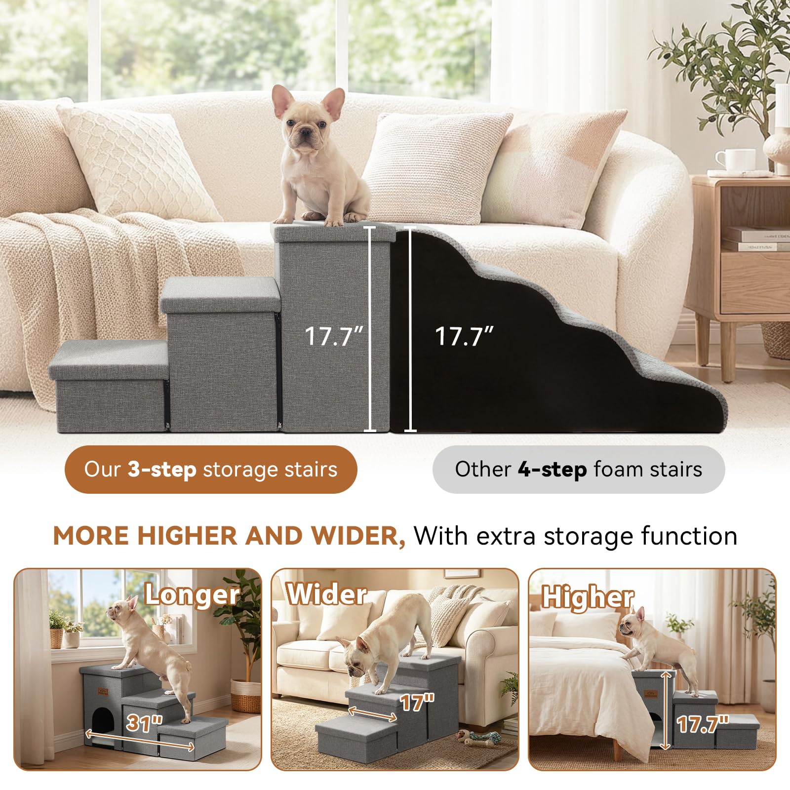 Zerbuger Dog Stairs foam padding cushions paws during climbs.