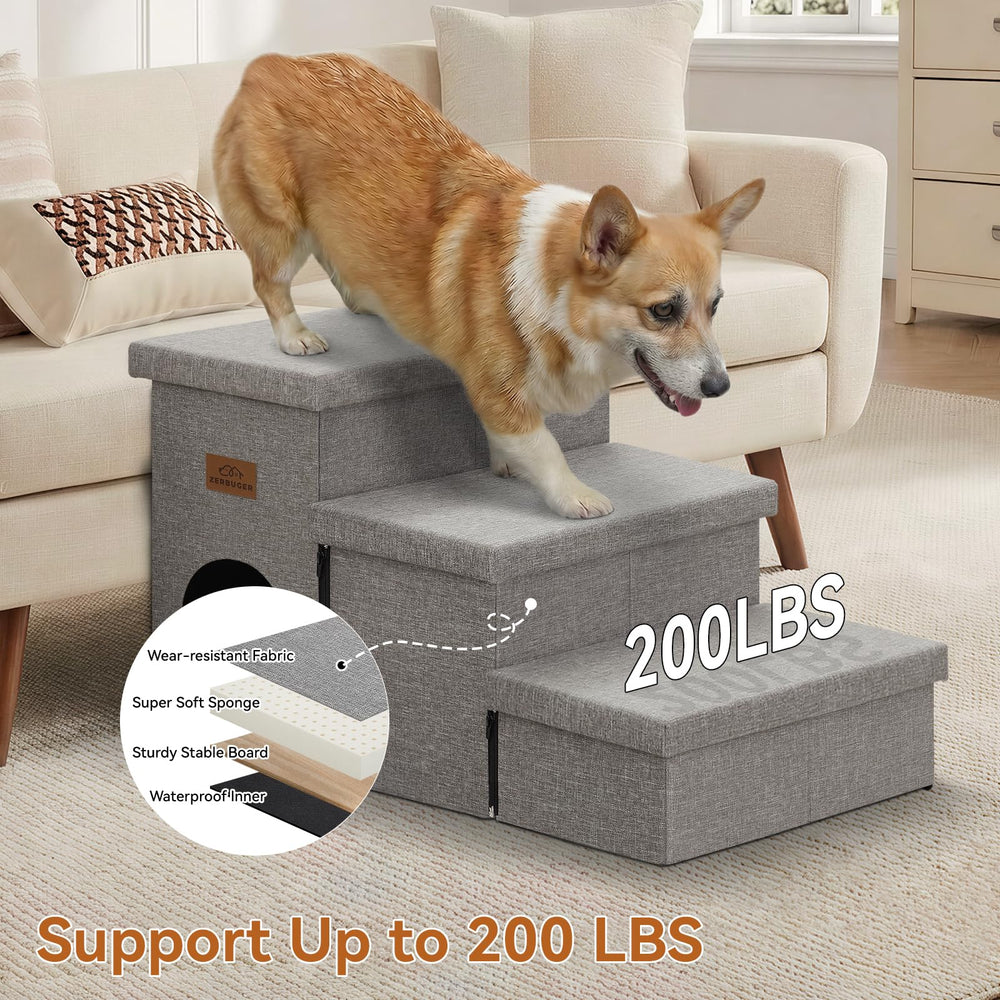 Zerbuger Dog Stairs folds flat for compact storage when not used.