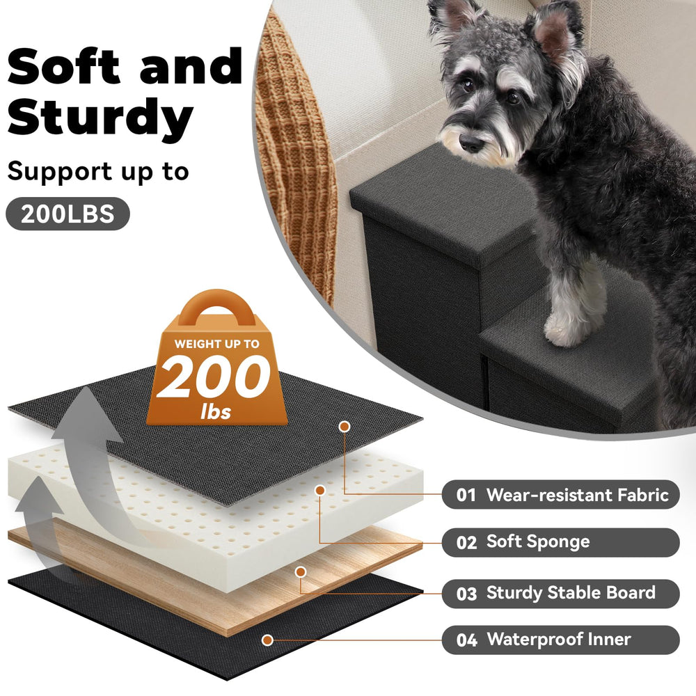 Zerbuger Dog Stairs Storage with non-slip base keeps furniture steady during climbs.