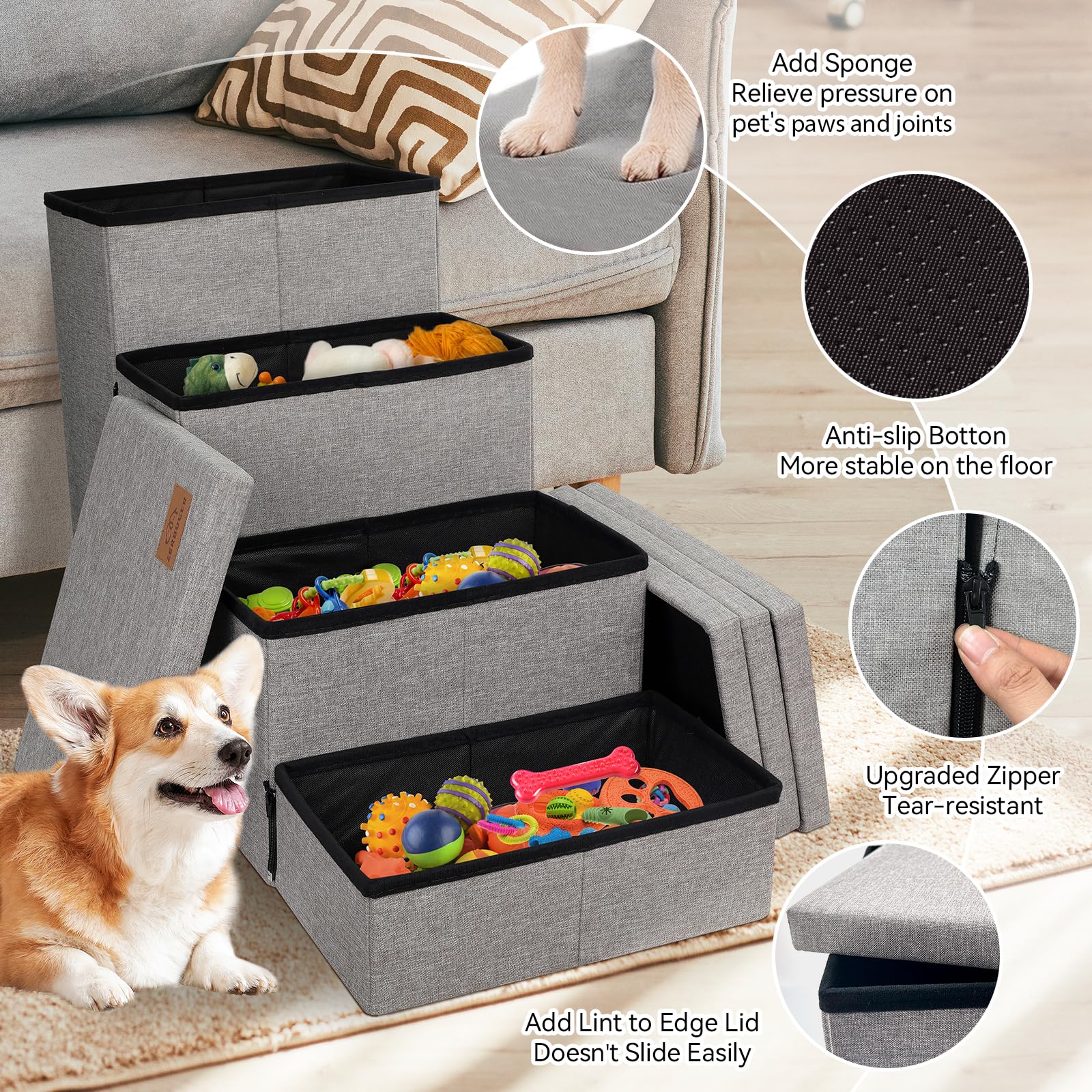Zerbuger stairs setup on the floor demonstrates safe, accessible climbing for pets.