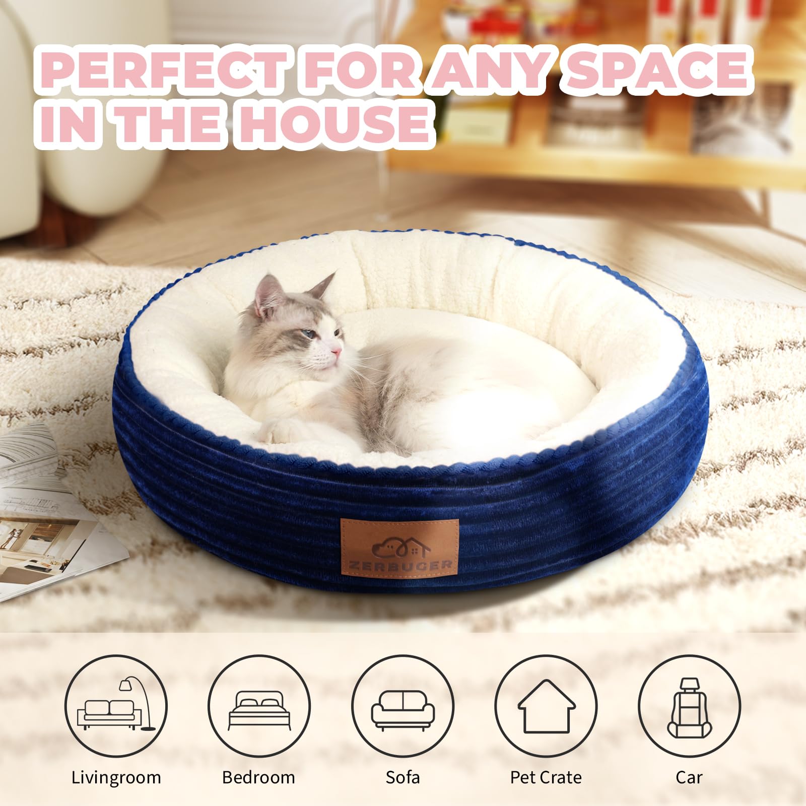Zerbuger navy cat bed shown as a versatile gift for pet lovers