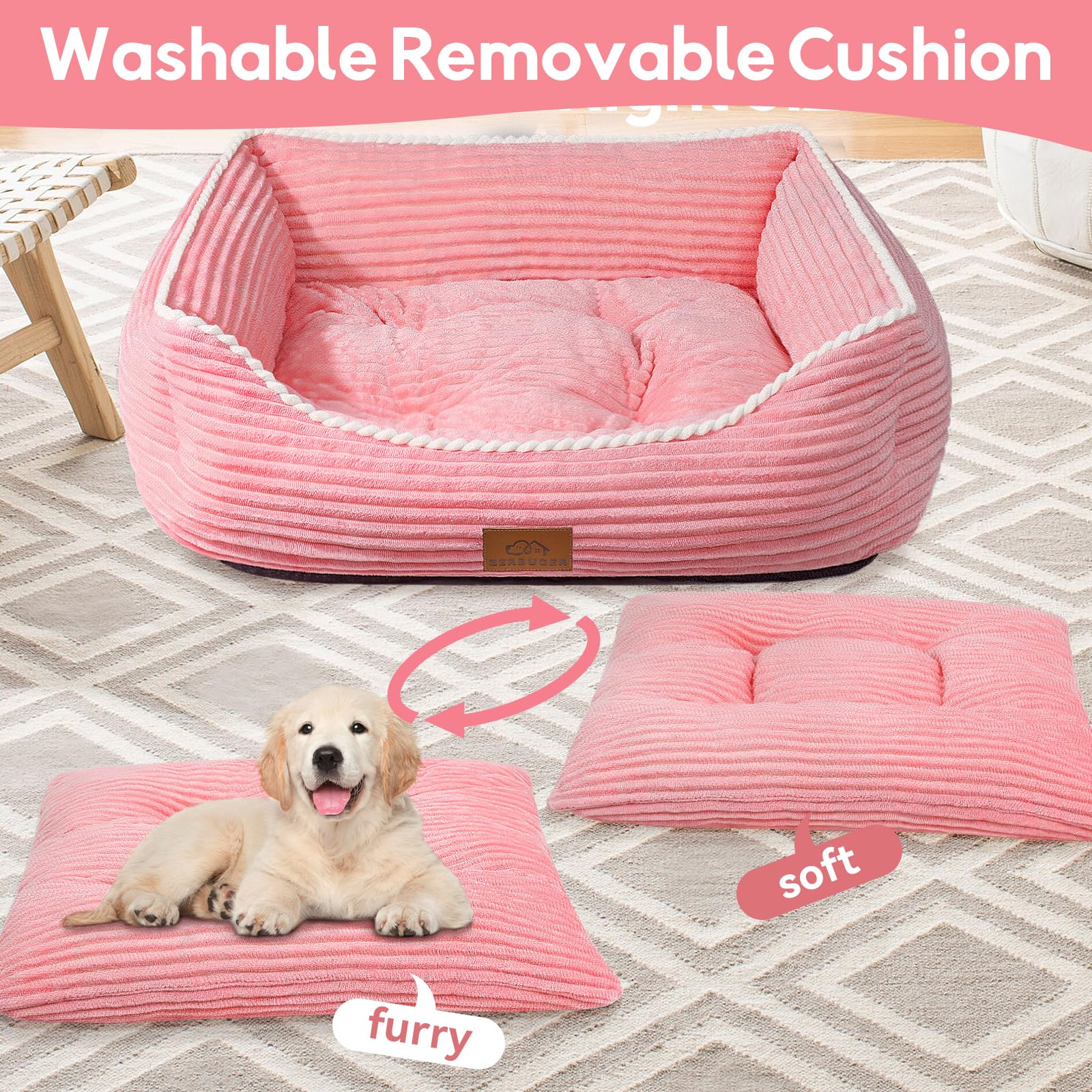 Zerbuger bed anti-slip bottom in pink, prevents sliding on smooth surfaces.