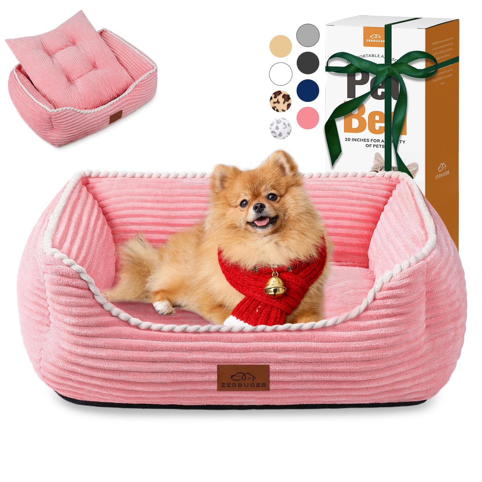Zerbuger orthopedic dog bed in pink, front view showing supportive structure for medium dogs.