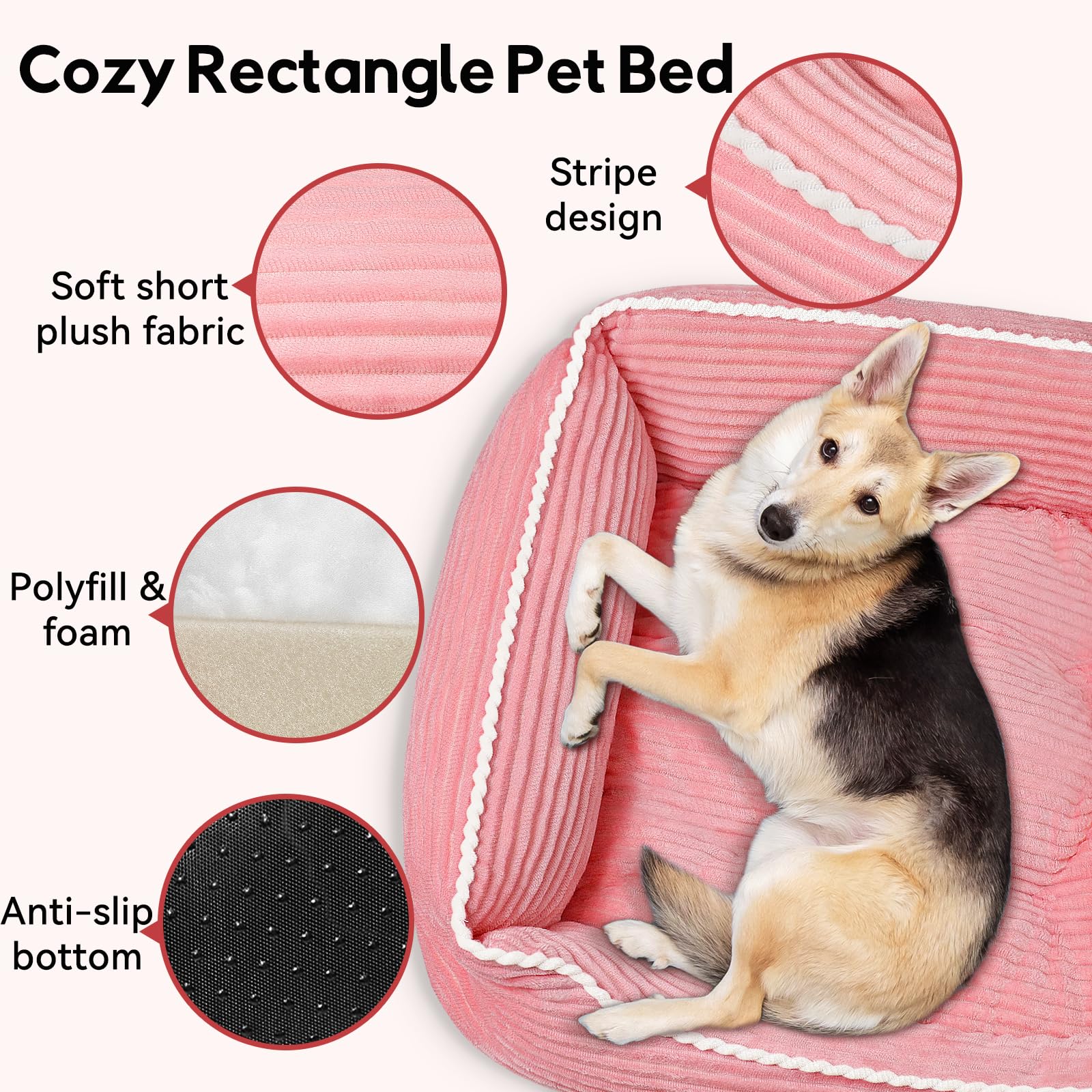 Zerbuger pink orthopedic bed, removable washing mat framed by soft edges.