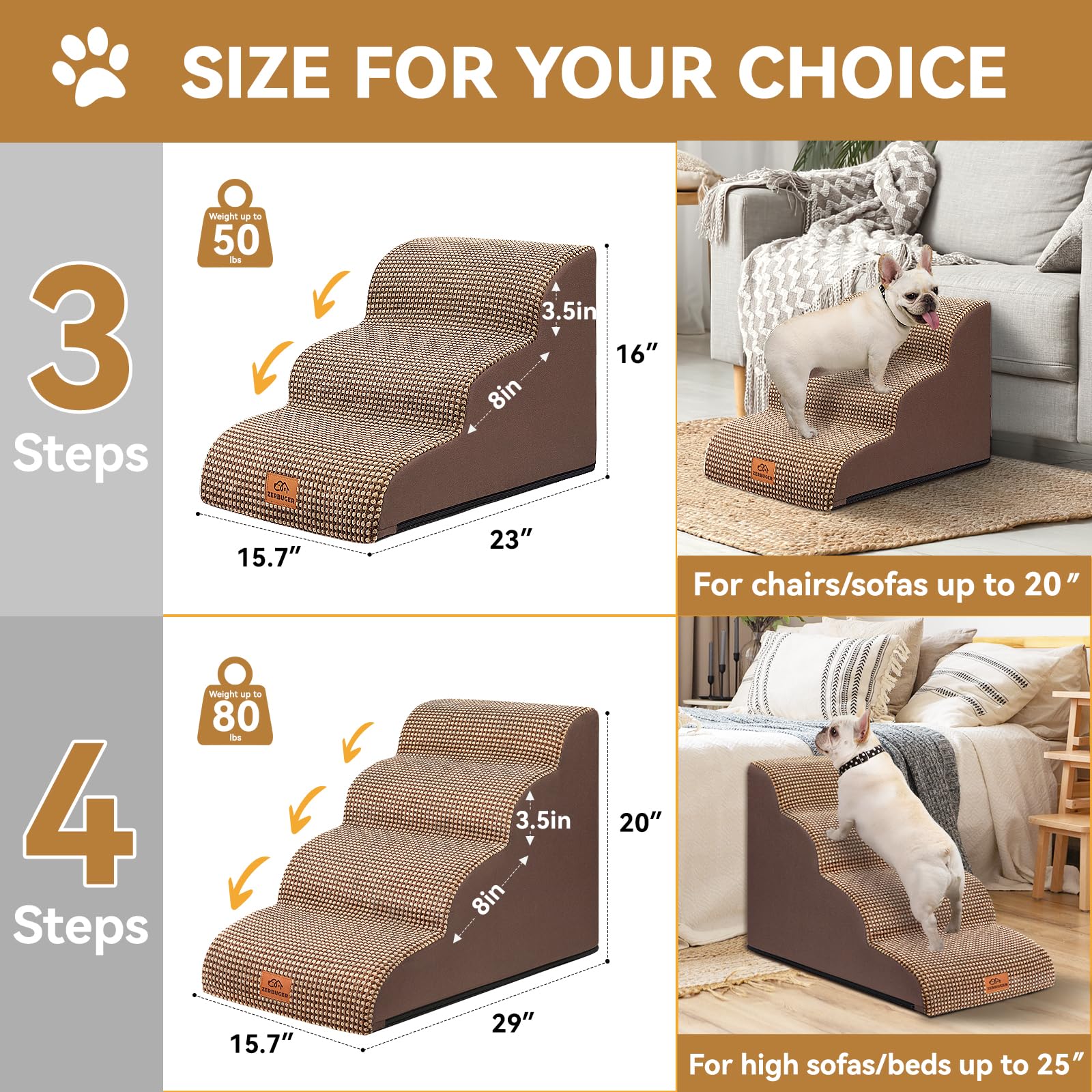 Zerbuger size-guide compatible foam stairs fit chairs up to 20 inches.