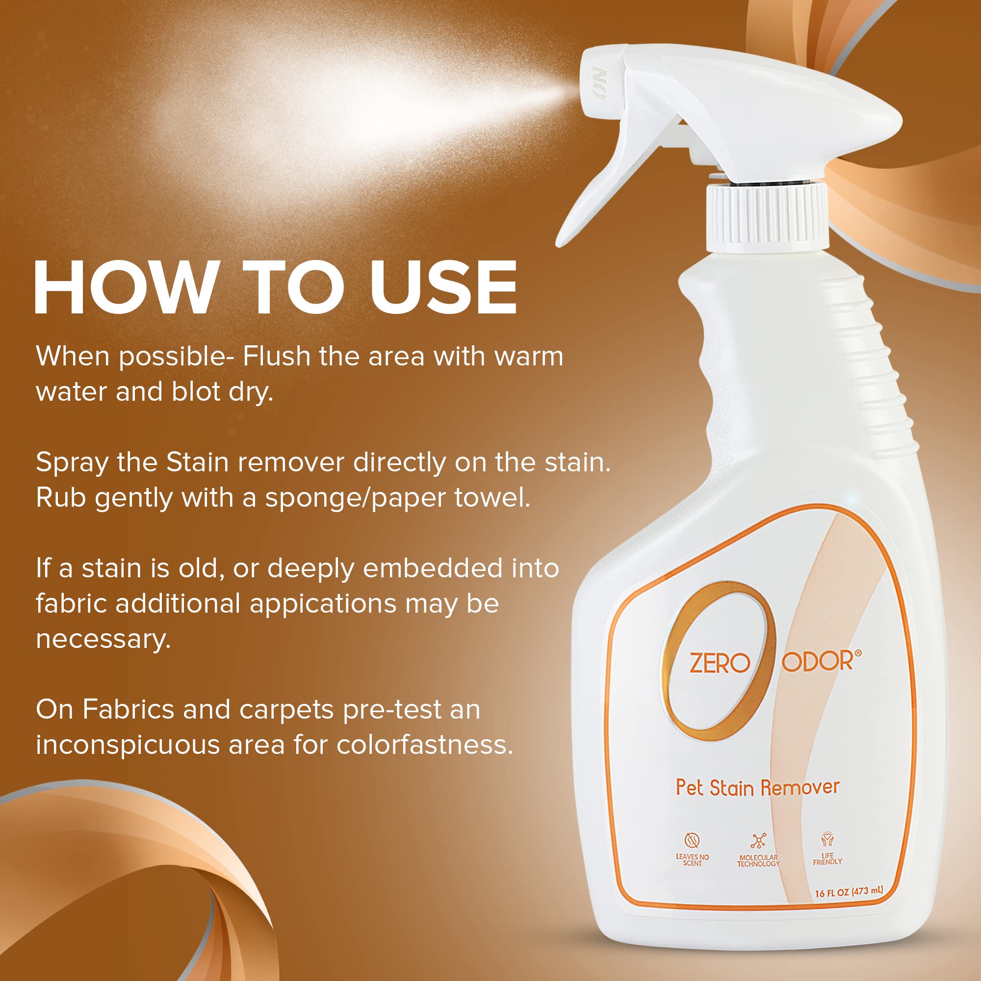 Hand spraying Zero Odor over a spill.