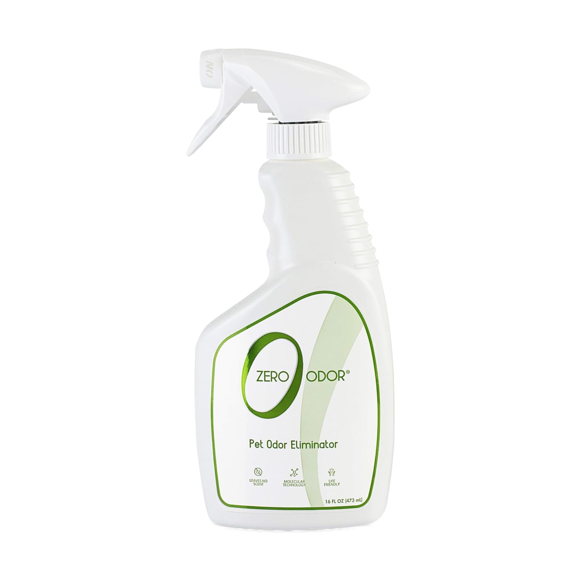 Zero Odor bottle targets pet odors on surfaces for lasting freshness.