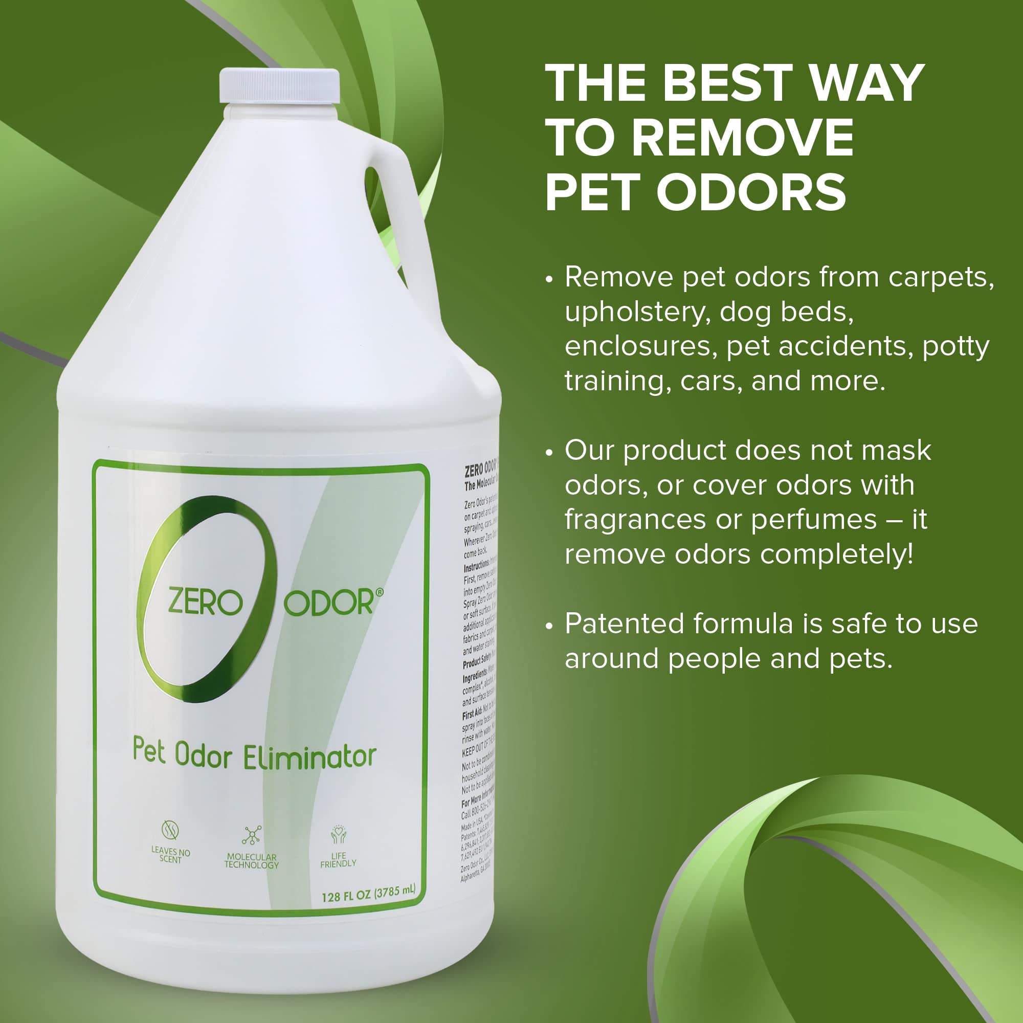 Zero Odor safe formula highlights non-toxic and biodegradable properties.