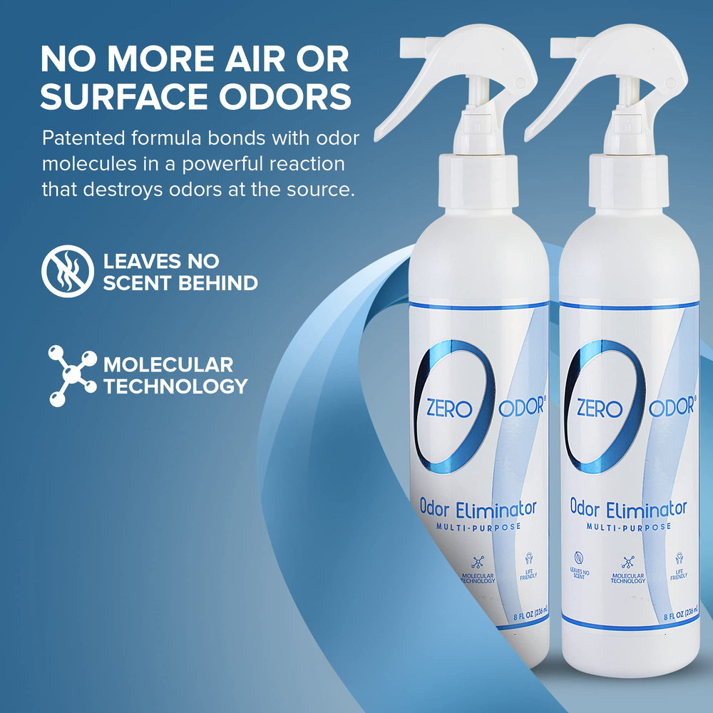 Zero Odor spray mist in air demonstrates odor elimination across a room