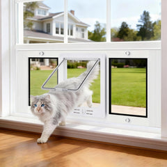 Zerzuo aluminum frame cat door with magnetic closure for secure window access.
