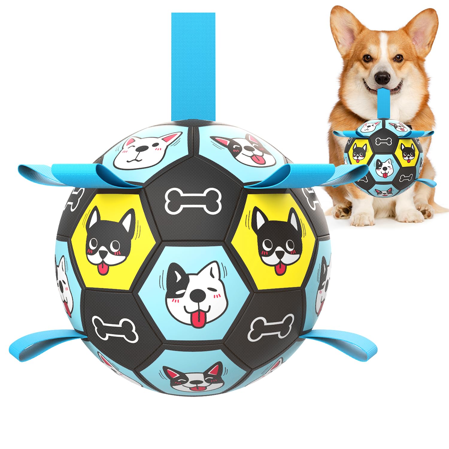 ZestPulse dog ball with straps enables interactive fetch and training outdoors