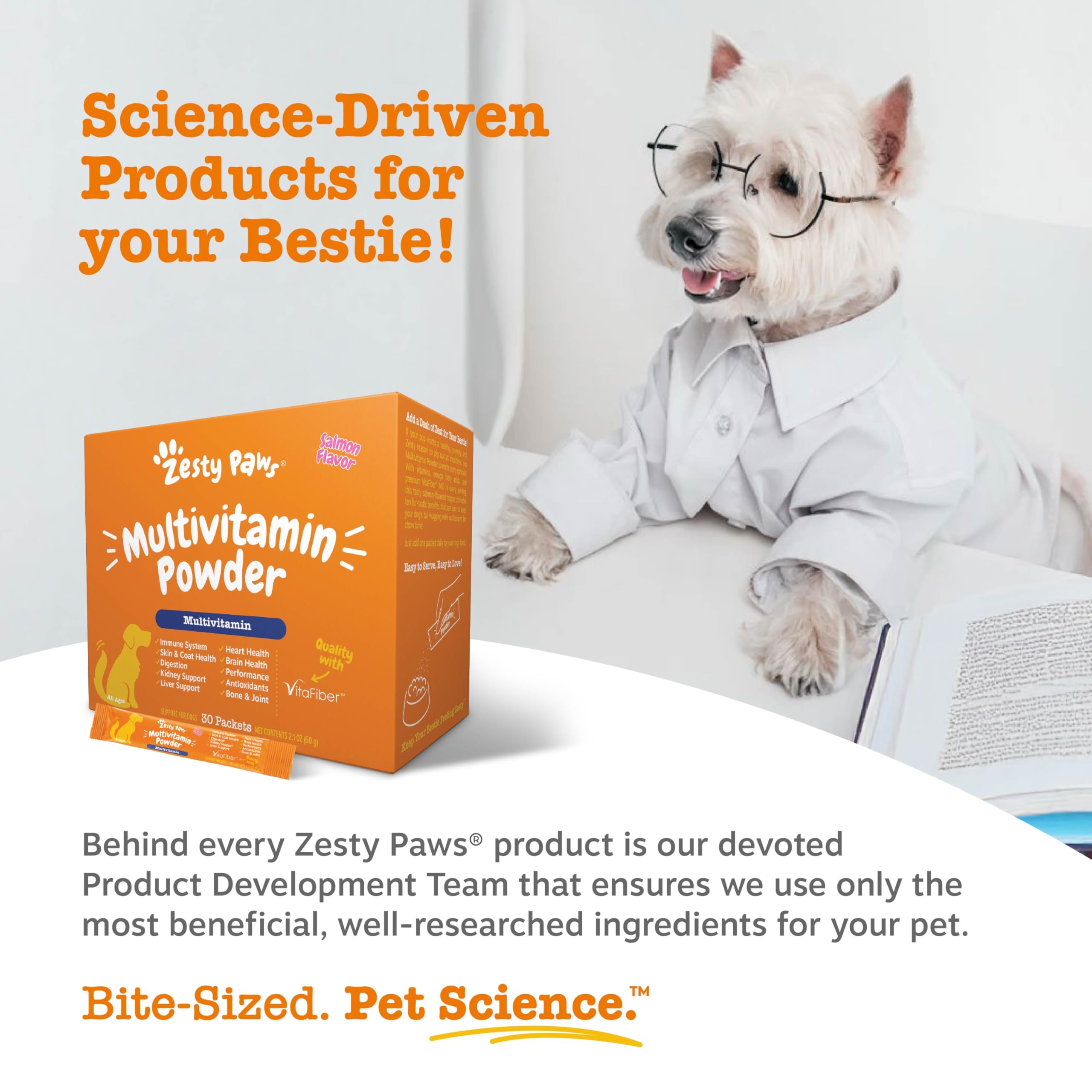 Measuring scoop included with Zesty Paws 10-in-1 for daily dosing