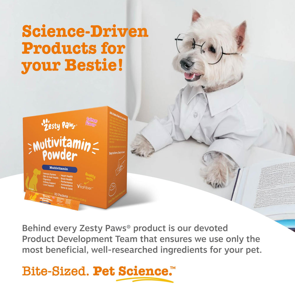 Measuring scoop included with Zesty Paws 10-in-1 for daily dosing