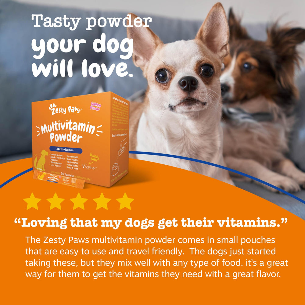 Zesty Paws 10-in-1 ingredients highlighting VitaFiber IMO and B vitamins