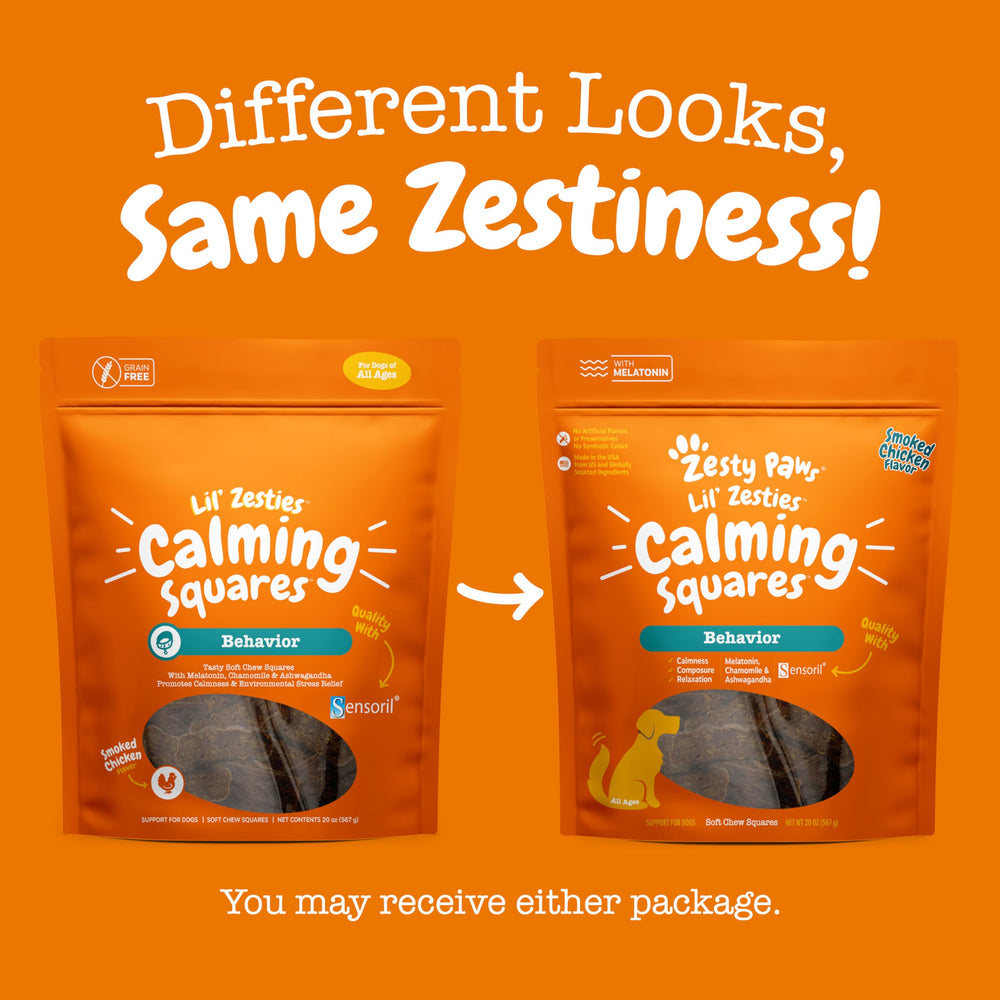 20 oz bottle packaging of Zesty Paws calming chews