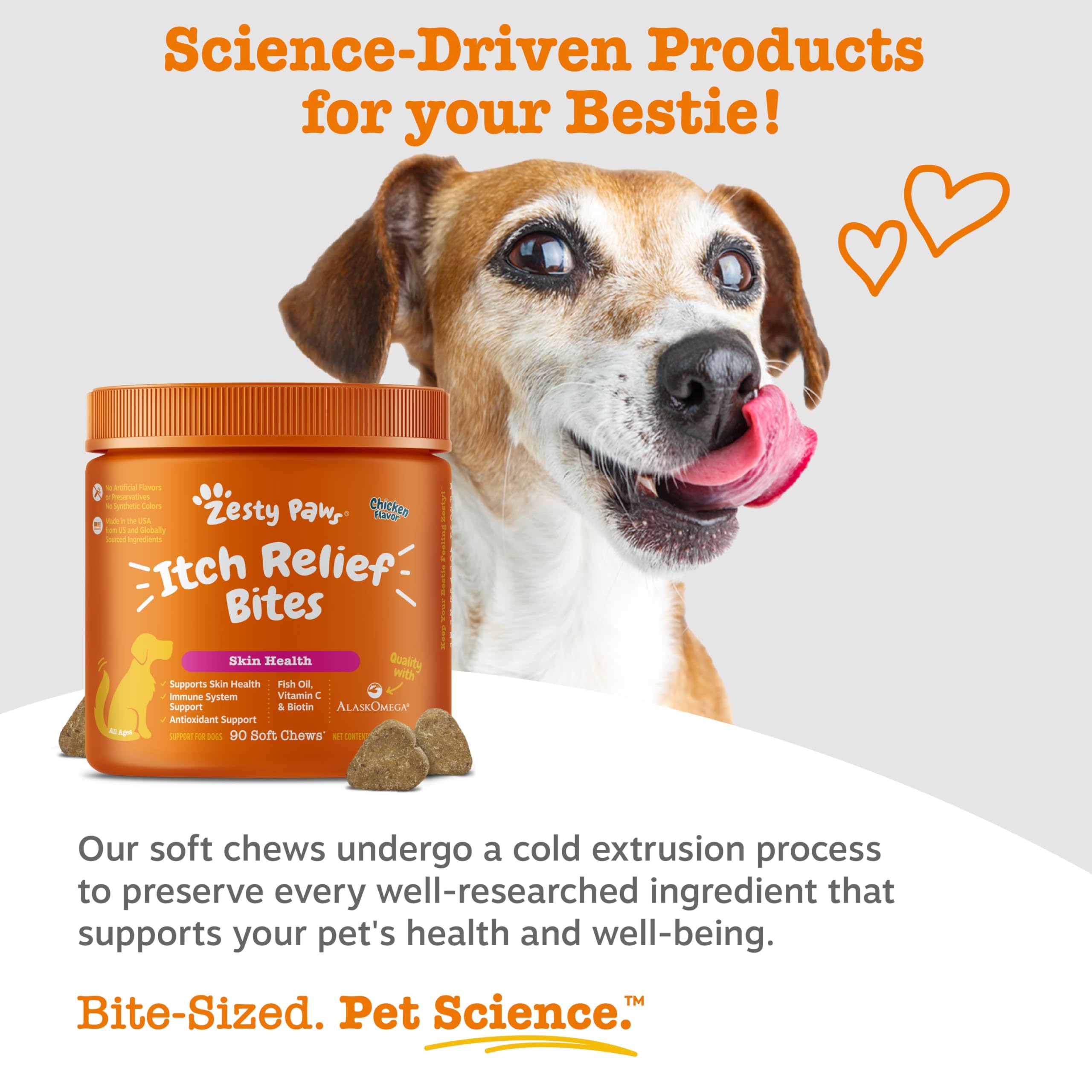 Zesty Paws 90-count bottle on shelf for daily support.