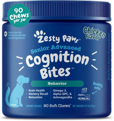 Zesty Paws Advanced Cognition Soft Chews bottle pour for easy daily dosing