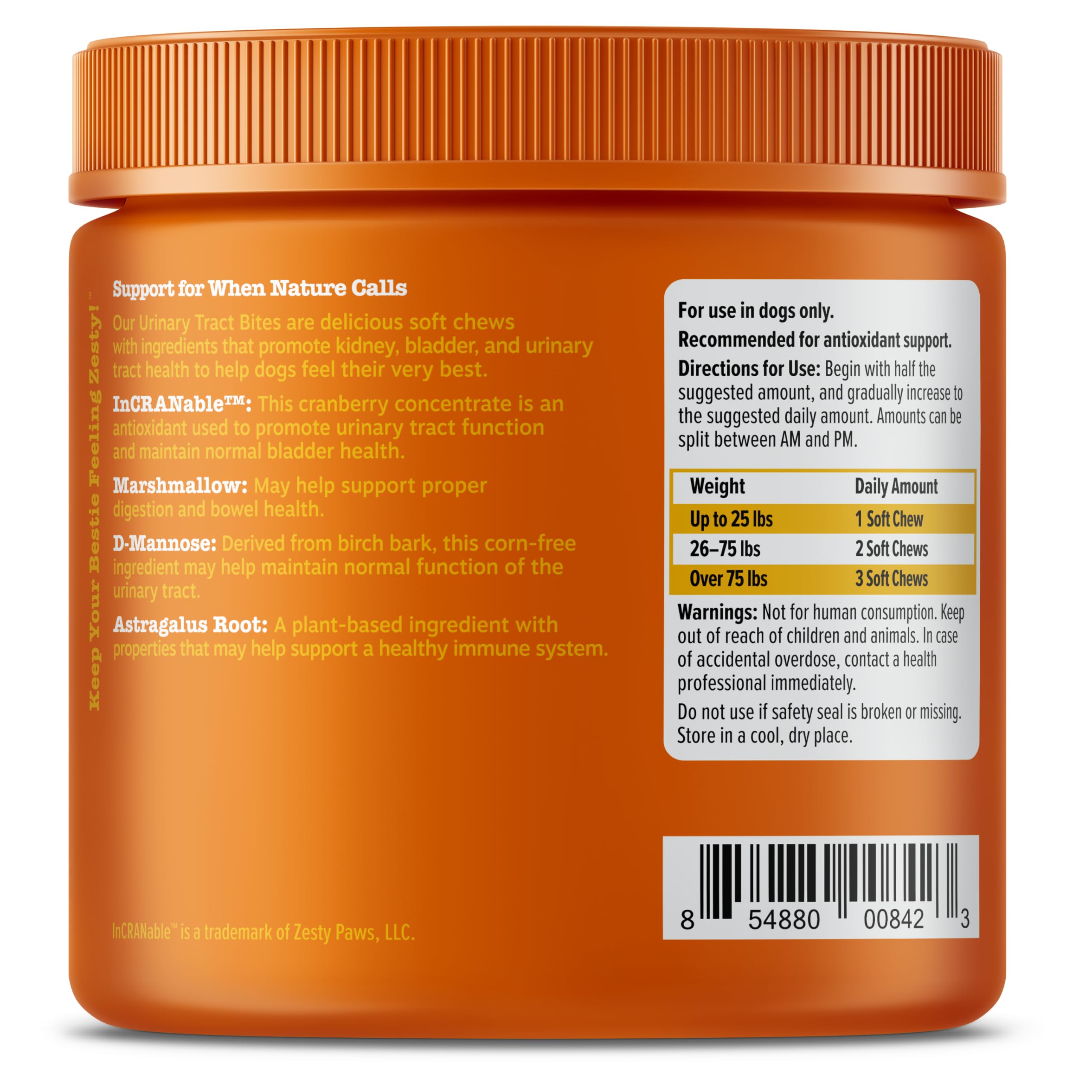 Astragalus root and marshmallow in Zesty Paws cranberry formula.