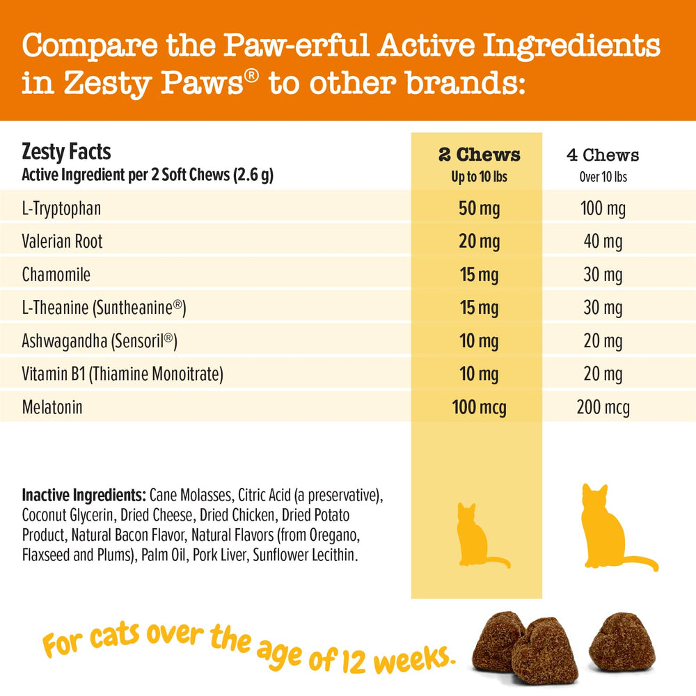 Zesty Paws Calming Chews cat chamomile aids gentle calm during hyperactivity