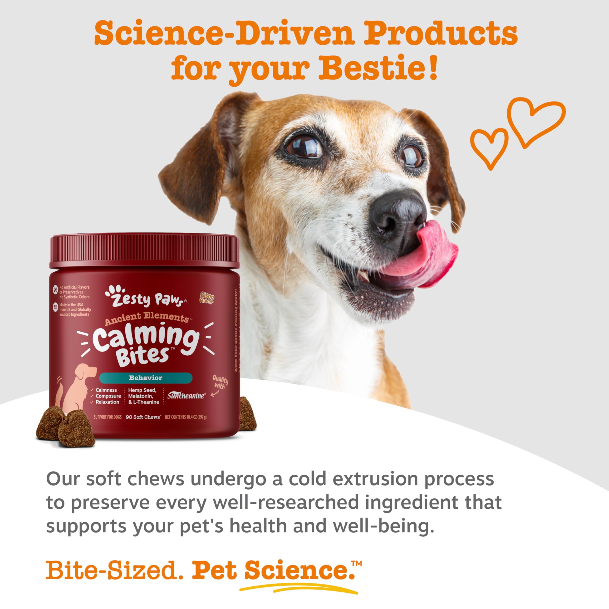Suntheanine (L-theanine) in the chew promotes a calming effect for dogs.