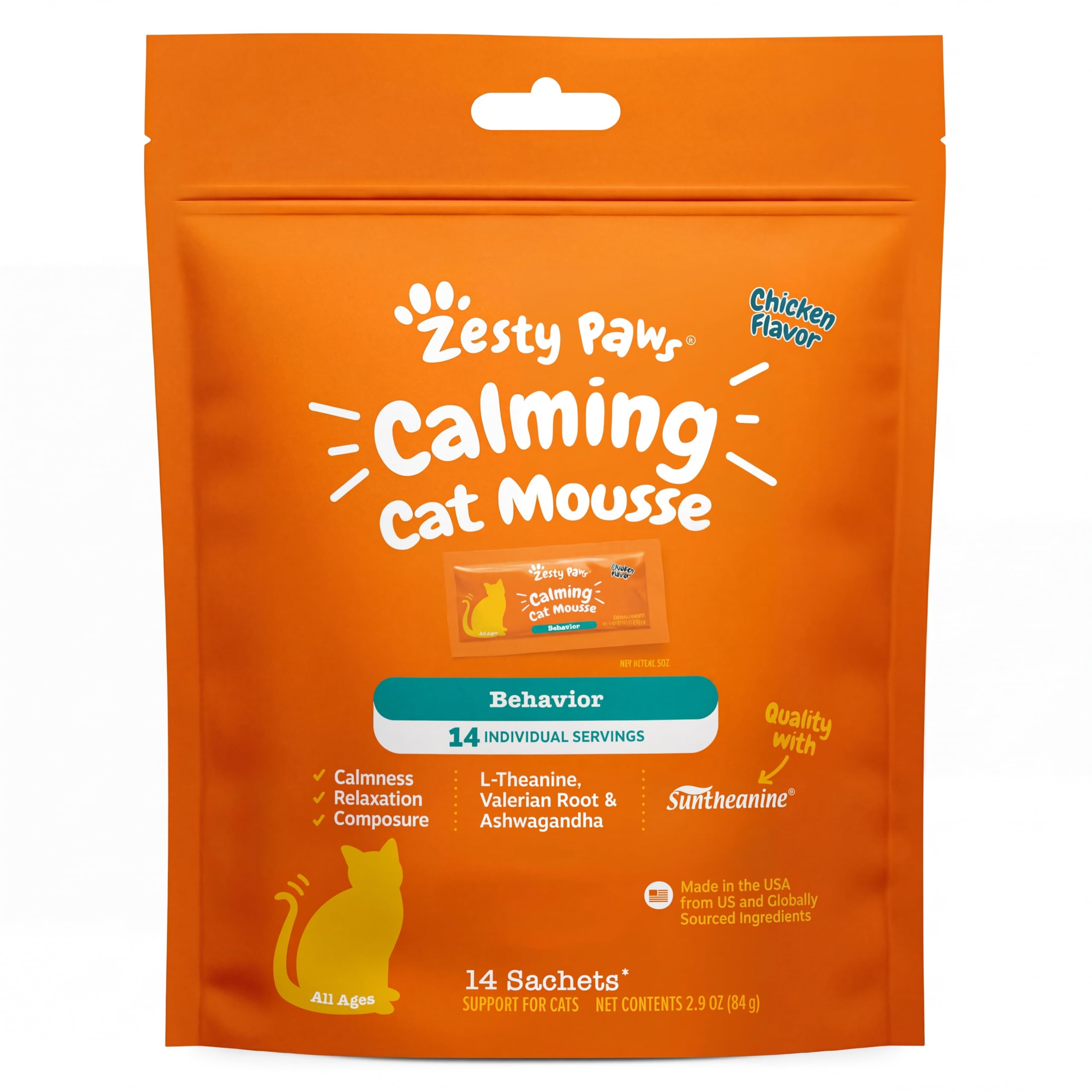 Zesty Paws Calming Mousse for cats, served to help a stressed kitty stay calm