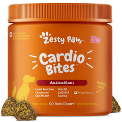 Zesty Paws Cardiovascular Support dog chews—salmon flavor for heart-friendly daily use.